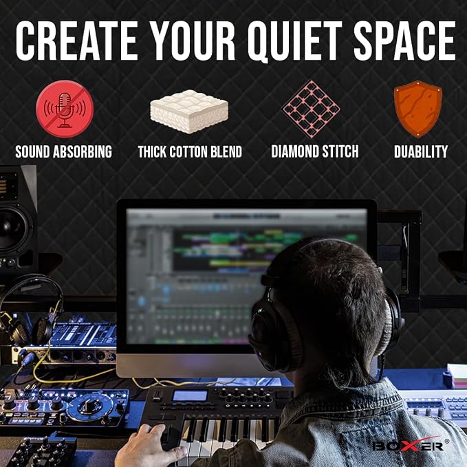 Boxer Tools Studio Grommeted Sound Dampening Blanket 80 in. x 96 in. Light Blocker, Moving Blanket, General Indoor/Outdoor Use, Machine Washable (2)