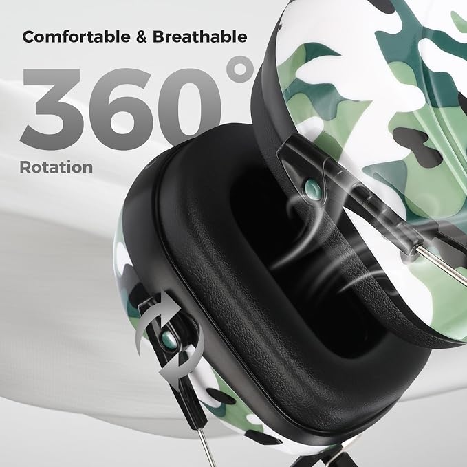 ProCase NRR 28dB Noise Reduction Ear Muffs, Foldable Adjustable Passive Noise Cancelling Headphones for Adults Kids Autism, Hearing Protection for Shooting, Construction, Mowing, Studying -Camogreen