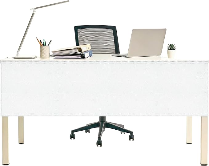 60" Under Desk Privacy Panel White Self-Adhesive Modesty Panel 600D Heavy Duty Desk Skirt Privacy Divider for Office Home or Standing Workstation Concealer Shield
