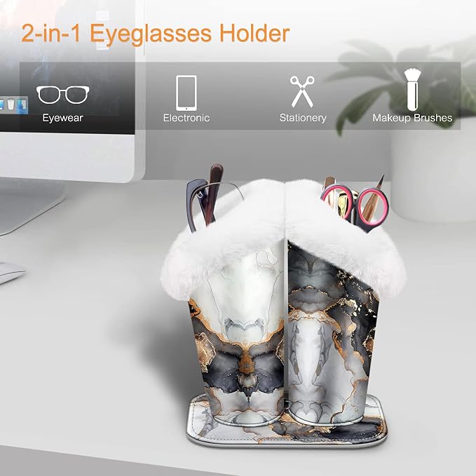 FINTIE Plush Lined Double Eyeglasses Holder with Magnetic Base for Desk | Soft Plush Lining, Glasses Stand Case For Nightstand / Bedside, Office Desktop Organizer, Small Item Storage