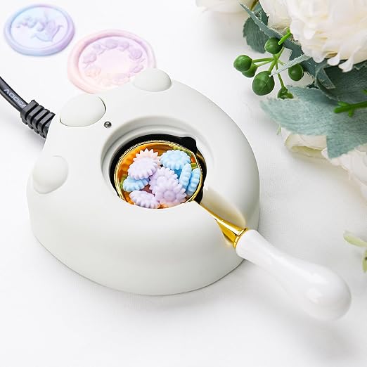 Dual-Spout Electric Wax Seal Warmer White with Spoon Tweezers Stirring for Melting Wax Sealing Beads