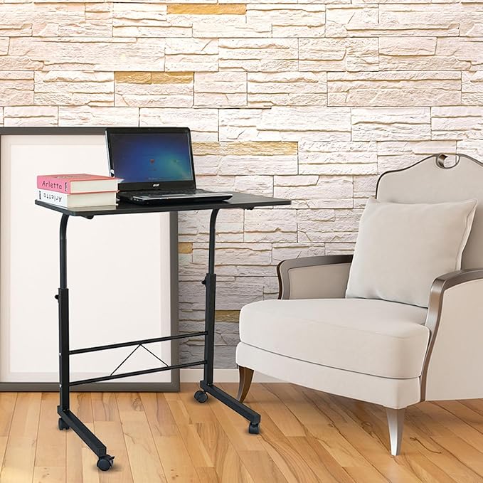 Karl home Side Table Mobile Standing Desk, 31.50" L x 18.11" W, Black | Adjustable Height, Portable Laptop Table, TV Tray Computer Workstation, Sofa Bed Table, For Home Office