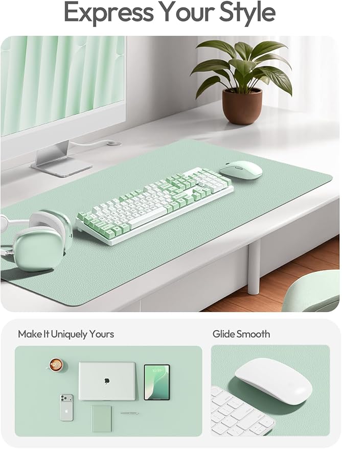 YSAGi Leather Desk Protector, Office Mat, Large Mouse Mat, Non-Slip PU Leather Blotter, Laptop Desk Mat, Waterproof Writing Pad for Office and Home(Pale Green, 63" x 24")