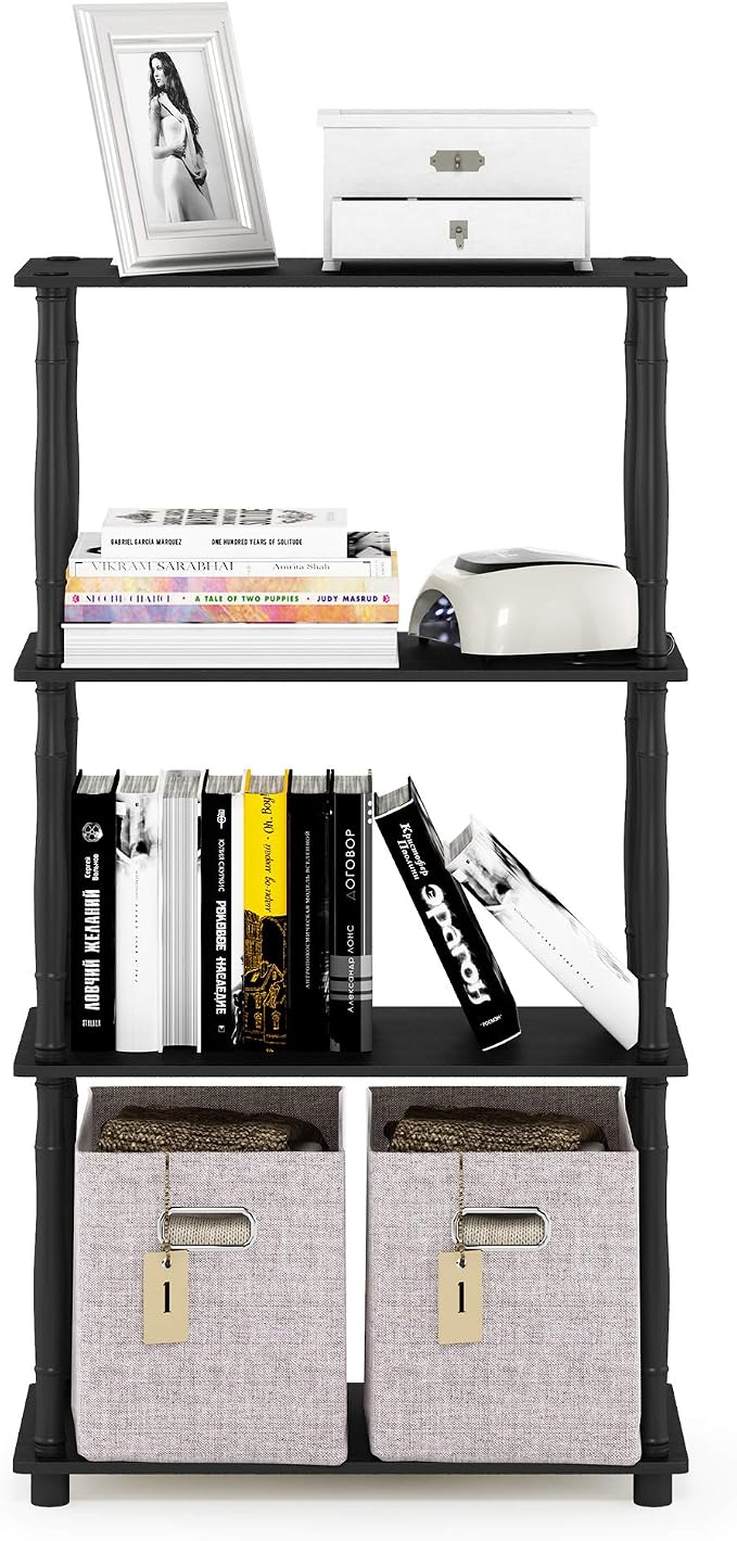 Furinno TURN-N-TUBE Storage Shelves, 4-Tier Book Shelf, Corner Shelf, Toolless Open Shelves, Classic Tubes, for Organization and Storage, Living Room, Home Office, Americano