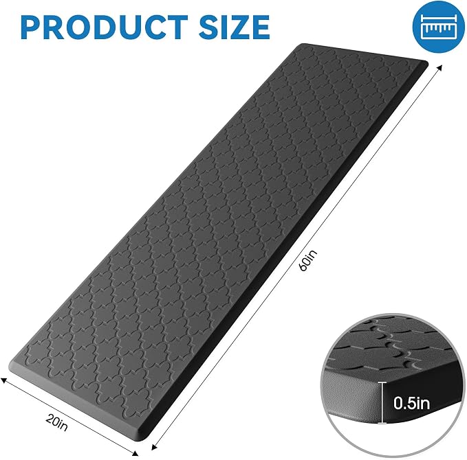 Kitchen Mat Cushioned Anti Fatigue for Floor, Non-Slip Waterproof Comfort Rug for Kitchen Sink, Standing Desk & Laundry, 20"x60", Black