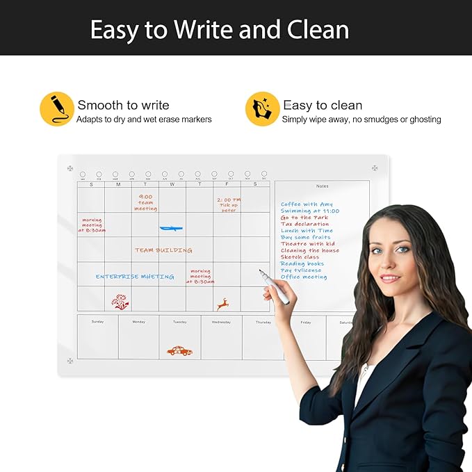 Large Acrylic Calendar for Wall,24"X16",Acrylic Dry Erase Calendar for Wall,Clear Acrylic Wall Calendar for Home/Office