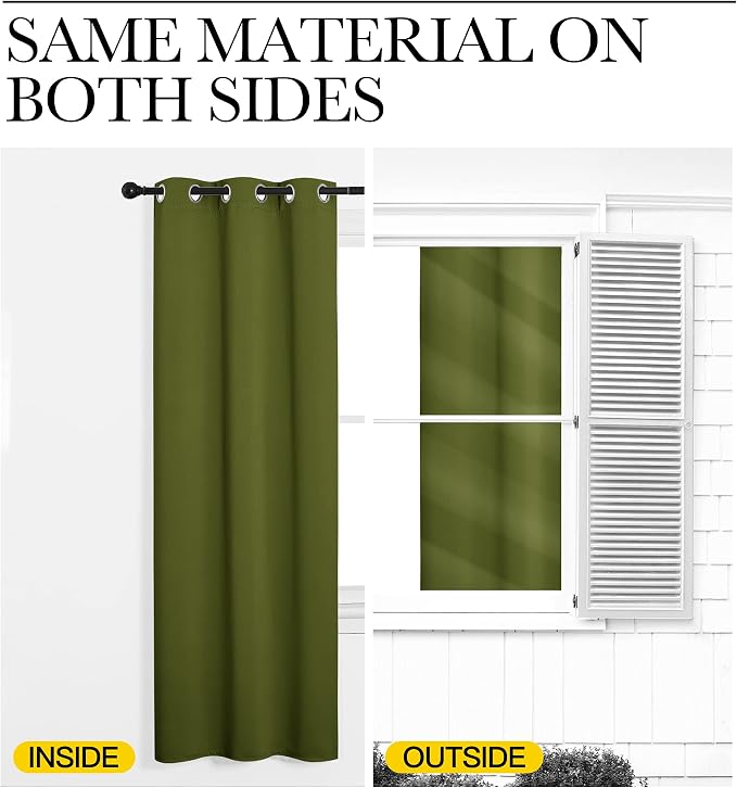 NICETOWN Blackout Curtain Blind for Bedroom, Single Panel, W34 x L63 inches, Olive, Thermal Insulated Grommet Blackout Room Darkening Drape/Drapery