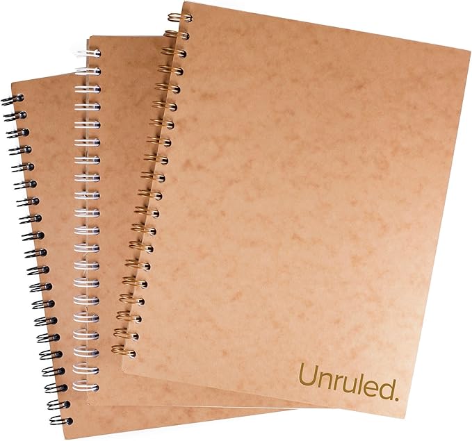 Unruled Classic Blank Spiral Notebook, 60lb Premium Plain Paper, 70 Sheets, Recycled and Sustainable, 10.5" x 8", 3 Pack, Assorted Foil/Wire
