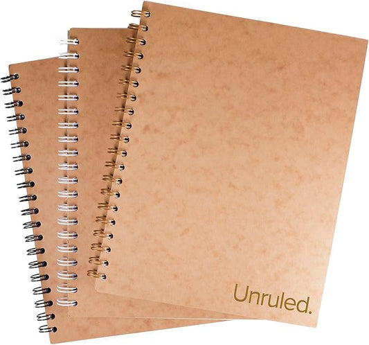 Unruled Classic Blank Spiral Notebook, 60lb Premium Plain Paper, 70 Sheets, Recycled and Sustainable, 10.5" x 8", 3 Pack, Assorted Foil/Wire