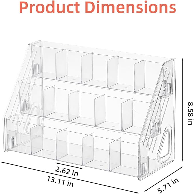 Acrylic Pen Pencil Holder for Desk With 15 Compartment Desk Organizers and Accessories,Durable Material Can Hold Pen Brush Cosmetic Scissor Clip Tape staplers Fit Home Office School(3 Tier)