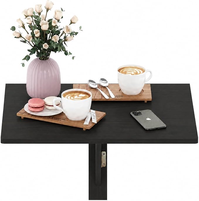Furinno Hermite Black Folding Table, Wall Mount Floating Table, 23.6 x 30.4 x 17.3, Easy Assembly, for Living Room, Office, Bedroom, Apartment, Black Espresso
