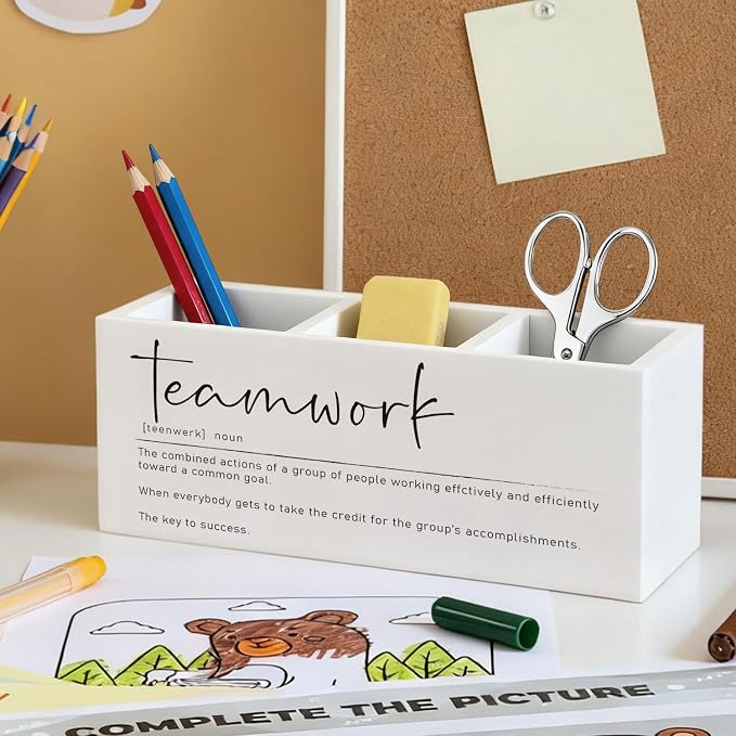 Teamwork Gifts Pen Pencil Holder for Coworkers Employees | Wood Desk Organizer and Accessories, Gift for Team Members at Work and Office Tabletop
