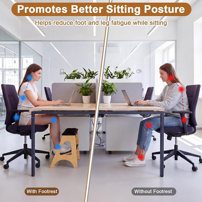 Unittype Double Step Footrest Under Desk with 3 Height Levels,Natural