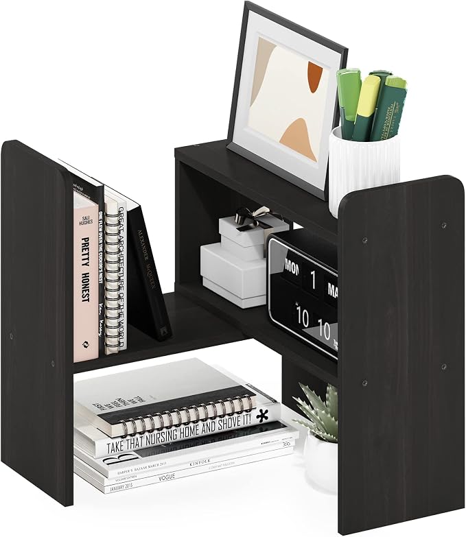 Furinno Classic Geometric Desk Organizers and Accessories, Black Espresso | Desk Top Book Shelf, for Office Supplies, Organization, Desk Accessories