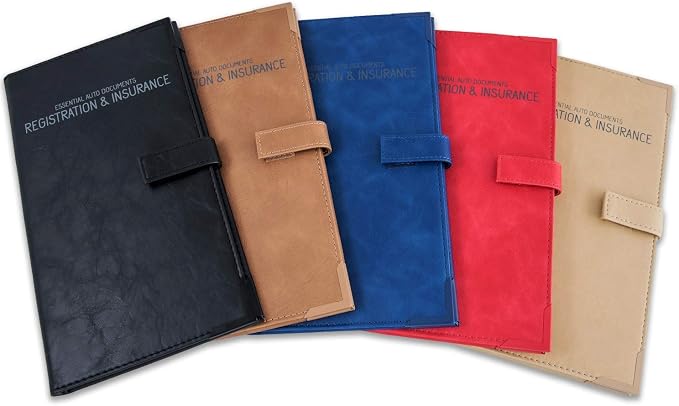 Auto Insurance and Registration Card Holder - Vehicle Glove Box Document Organizer - Car Essential Paperwork Holder for DMV, AAA, Contact Information Cards - Premium PU Leather Wallet Case - Red