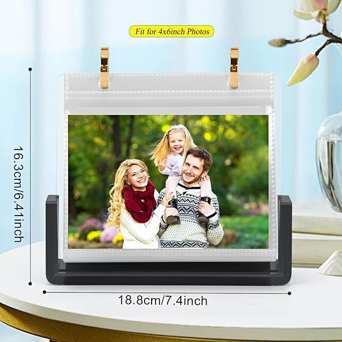 ZEEYUAN 4x6 Desktop Flip Photo Album on Stand Acrylic Picture Frame Holds 60 Pictures, 4x6 Standing Photo Album Double Side Display Gifts for Thanksgiving Christmas Valentines