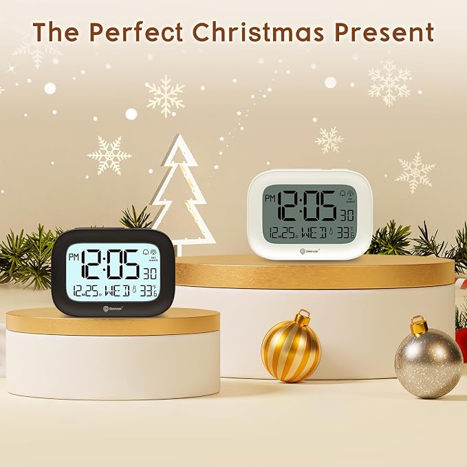 Geevon Travel Alarm Clock Battery Operated with Temp & 10s Backlight | 3 Inch LCD Display Clock, Portable with Snooze, Perfect for Home Office Kitchen Bedroom Outdoor, Nice Gift for Any Occasion