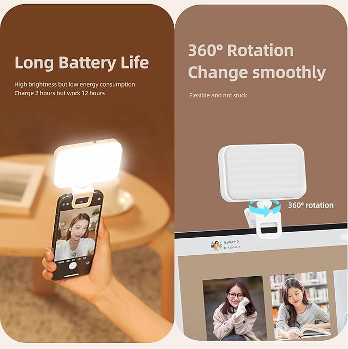 Selfie Ring Light (Latest) 66 LED 3 Colors 5 Levels 360 Degree Rotation Flexible High Brightness (Long Battery) Type-C Fast Charge Fill Portable Clip Light for Phones, Camera, Laptop, ipad, Webcam