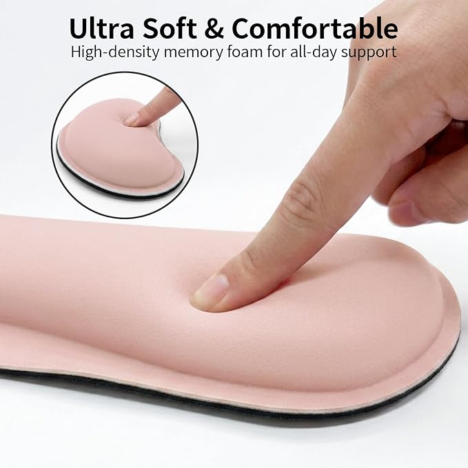 Bloss 2 Wrist Rest Support for Mouse Pad & Keyboard Set, Ergonomic Design Wrist Support Pad for Keyboard, Soft Memory Foam Desk Pads Support Hand and Arm Easy Typing Pain Relief - Pink