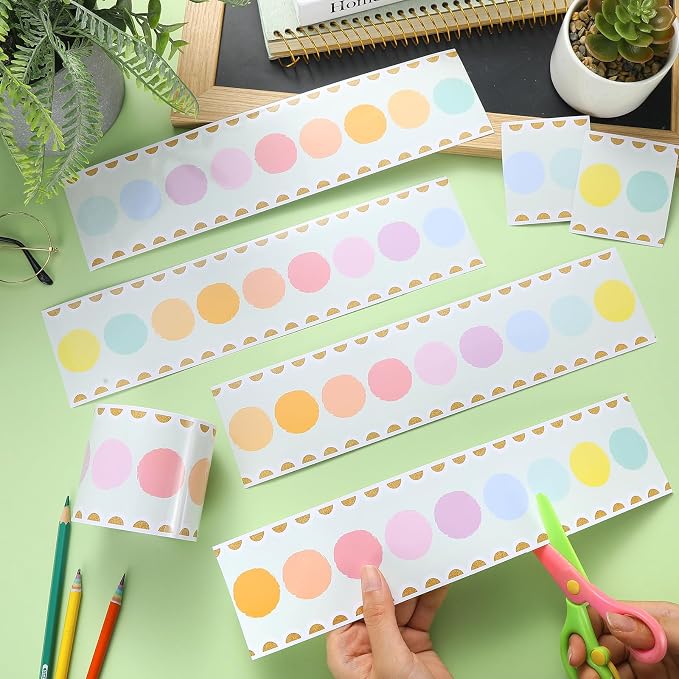 Zonon 65.6 Ft Kraft Bulletin Board Border Pastel Dot Themed Classroom Decor Straight Border Trim for Office Whiteboard Walls Desks Windows Doors Lockers