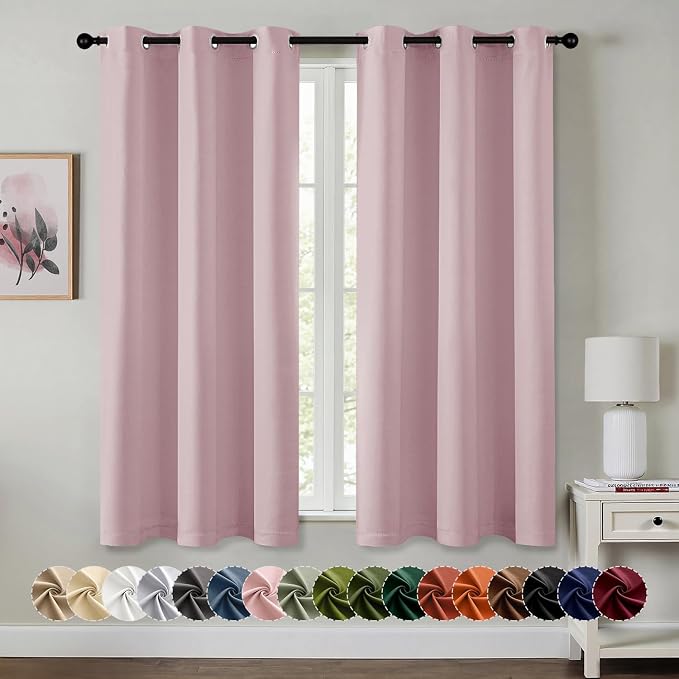 MIULEE Blackout Curtains for Bedroom Living Room 2 Panels, Thermal Insulated Room Darkening Drapes Grommet Noise Reducing Light Blocking Window Treatments 45 Inches Long 40x45 Inch Blush Pink