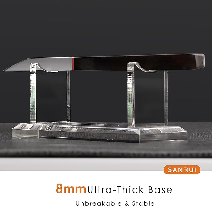 YUXUN Acrylic Pen Holder for Desk - Horizontal Single Pen Display Stand with 8mm Thick Base | Fountain Pen Rest, Apple Pencil Stand, Crystal-Clear Desk Organizer