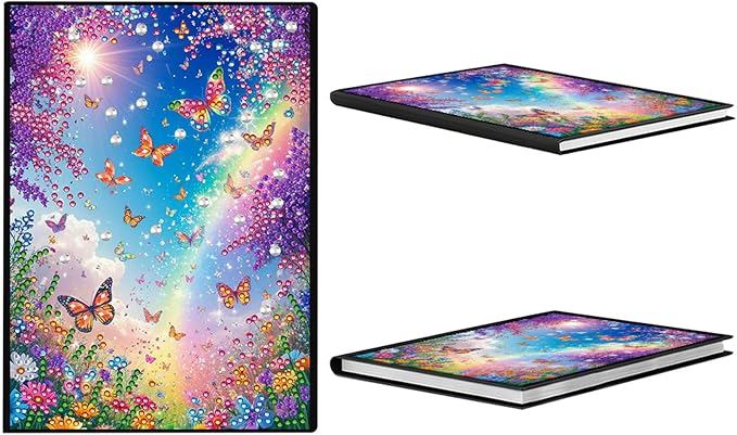 FRANDEK Diamond Art Painting Notebook Kit, Colorful Butterfly A5 DIY Journal with 50 Blank Pages, Crystal Rhinestone Cover with Waterproof Canvas, Beginner Craft Set with Full Tools for Adults