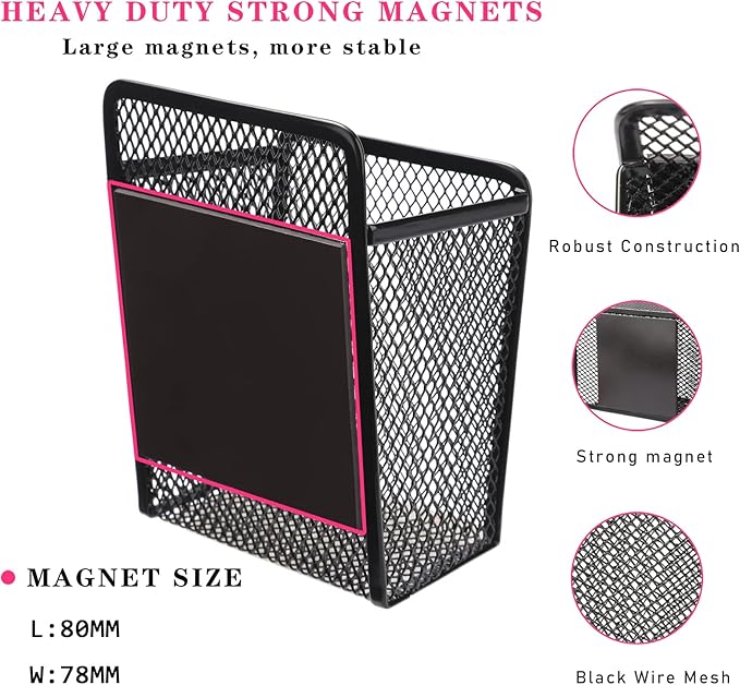 Magnetic Pencil Holder - Extra Strong Magnets Mesh Marker Holder Perfect for Whiteboard, Refrigerator and Locker Accessories (1 Baskets, Black)