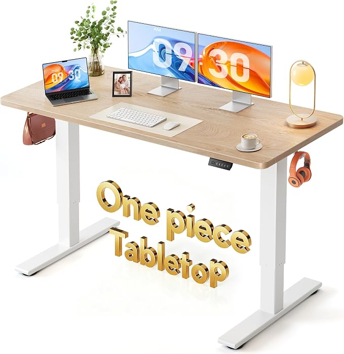 FEZIBO One-Piece Standing Desk, 55"x24" Seamless Tabletop Electric Height Adjustable for Home Office, Study Rooms & Multi-Device Workstations, Maple