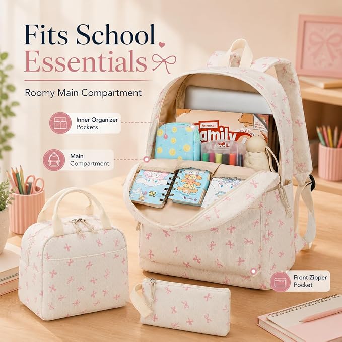Bluboon School Backpack Set Girls Womens Laptop Bookbag Casual Daypack Fits 15 inch Laptop with Lunch Tote Bag and Pencil Bag