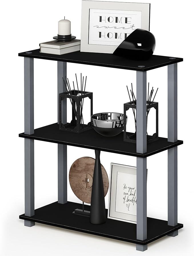 Furinno TURN-S-TUBE Storage Shelves, 3-Tier Book Shelf, Corner Shelf, Toolless Open Shelves, for Organization and Storage, Living Room, Garage, Home Office, Black