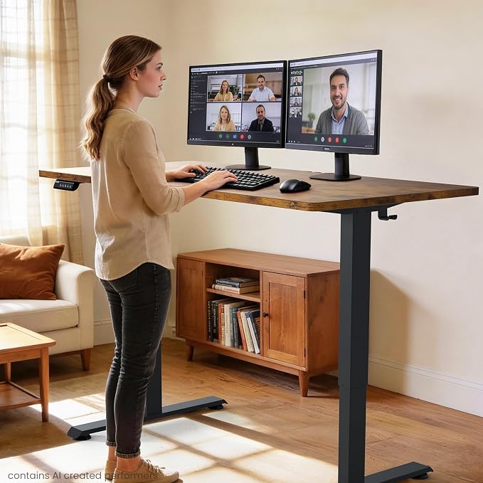 Veken 63" x 28" Super Large Standing Desk, Height Adjustable Electric Computer Desk, Sit to Stand Up, Modern Workstation for Home Office, Walking Pad, Writing, Gaming Bedroom Study, Brown