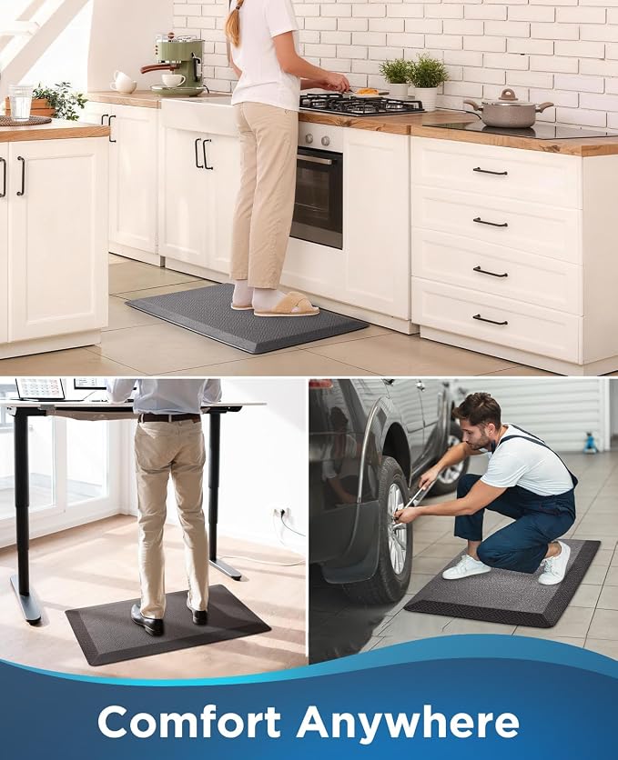 Ophanie Kitchen Mats for Floor,3/4 inch Thick,17x28 Anti Fatigue Cushioned Mat with 99+ Pairs of Anti-Slip Bottom Ridges,Kitchen Rugs,Waterproof,Comfort Ergonomic Standing Mat for Office,Home,Sink