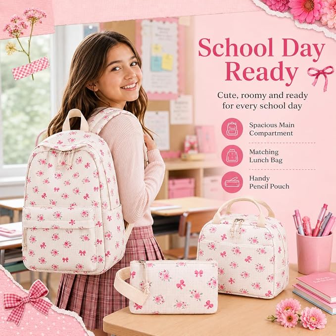 LEDAOU Backpack for Girls School Bag Kids Bookbag Teen Backpack Set Daypack with Lunch Bag and Pencil Case | Kids
