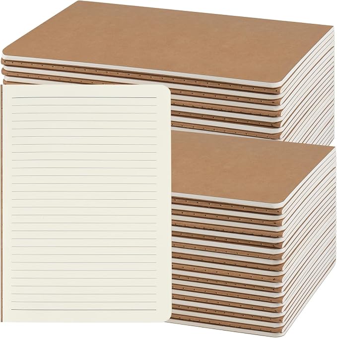 ZCZN 50 Pack A5 Kraft Notebooks Bulk, 8.15x5.5 Inches Lined Paper Journaling Notebooks, Notebooks for Work, Composition Notebooks for School, Journal Notebooks for Office, 60 Pages