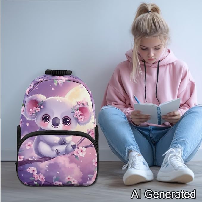 Ystardream Kawaii Koala Bookbag for Girls Backpack With Lunch Box Set 7th Grade Teens Student Elementary Prmary School Book Bag with Side Pocket for Water Sleeve Large Schoolbag Wear Resistant