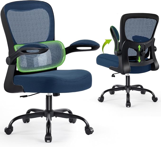 AreShark Office Chair Ergonomic Desk Chairs with Adjustable Lumbar Support, High Back Breathable Mesh Chair with Wheels& Flip-up Armrests,Rolling Swivel Comfy Task Computer Chair for Home Work Gaming