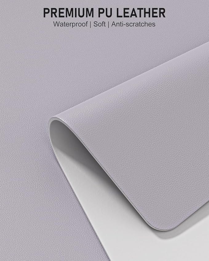 Desk Pad, 35.5" x 17" PU Leather Non-Slip Desk Mat Large Mouse Pad for Desktop, Waterproof Laptop Computer Writing Mat for Office, Home, Work, Gaming, Gray Pink