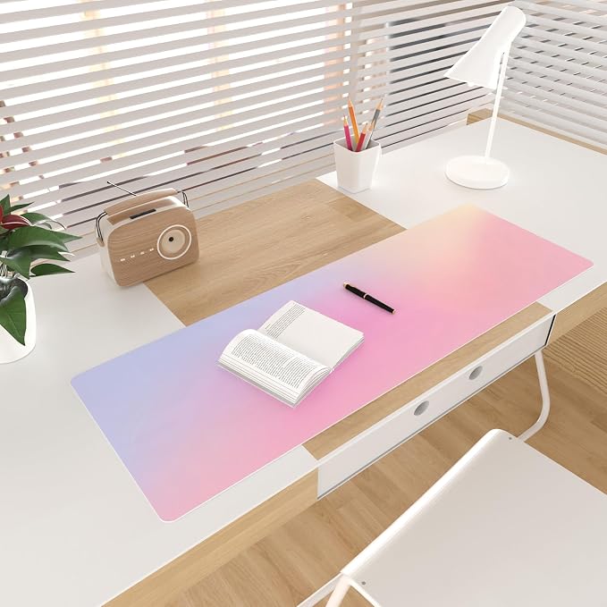 Colorful Star Large Mouse Pad Pink, Girly Desk Mat Aesthetic PU Leather Laptop Mat, 31.5" x 11.8"