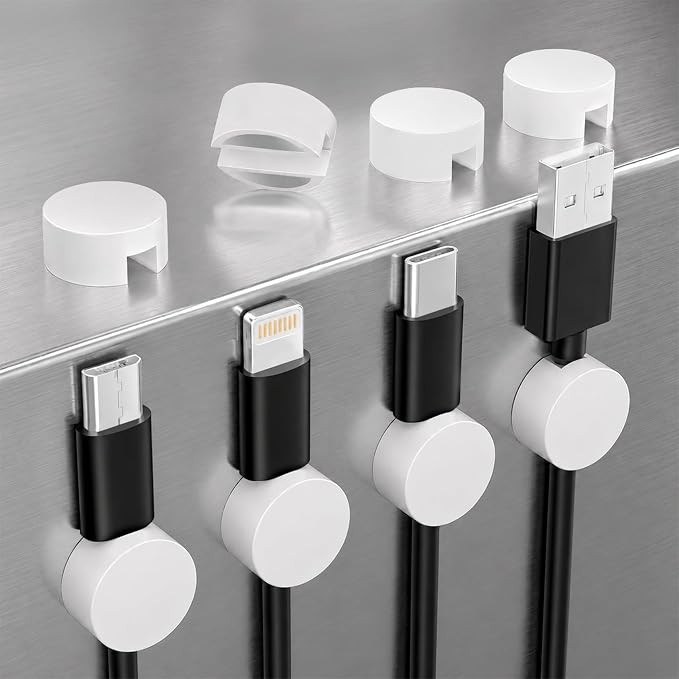 Magnetic Cable Holder, 8 Cable Clips for Desk Cord Management, White | Organize USB Wires, Laptop Chargers, Dashcam, Car Phone Lines, Home, Nightstand, Workspace & Travel RV Wire Organizers