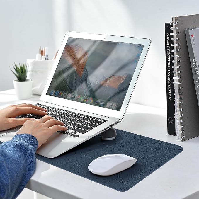 Leather Desk pad Protector, Office Mat, Large Mouse Mat, Non-Slip PU Leather Blotter, Laptop Desk Pad,Waterproof Laptop Computer Desk Keyboard Mat for Office/Work/Home/Decor (Dark Blue, 55in*18in)