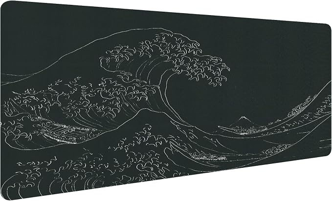 Japanese Gaming Mouse Pad Abstract Black Mouse Pad Clearance Overstock Limited Stock Discontinued Size 31.5x11.8 Inch Black Sea Wave Texture Non-Slip Keyboard Mouse Mat