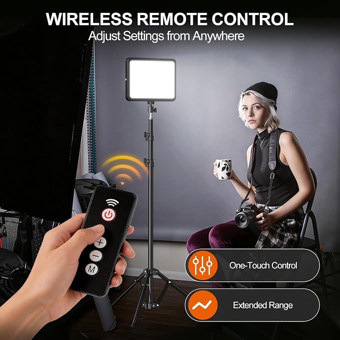 EMART LED Video Light Kit, 35W/3600lux Studio Lights with 11.5ft Power Cord, 2800-7000K Dimmable Photography Lighting, Adjustable Tripod Stand 46-73in for YouTube/TikTok/Recording, 2-Pack