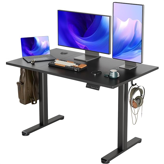 Claiks Electric Standing Desk, 48x24 Inch, Black | Adjustable height for sit-stand, 156lbs capacity, scratch-resistant surface, 3 memory presets, cable management & hook.
