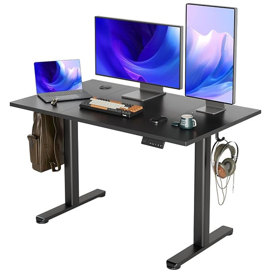 Claiks Electric Standing Desk, 48x24 Inch, Black | Adjustable height for sit-stand, 156lbs capacity, scratch-resistant surface, 3 memory presets, cable management & hook.