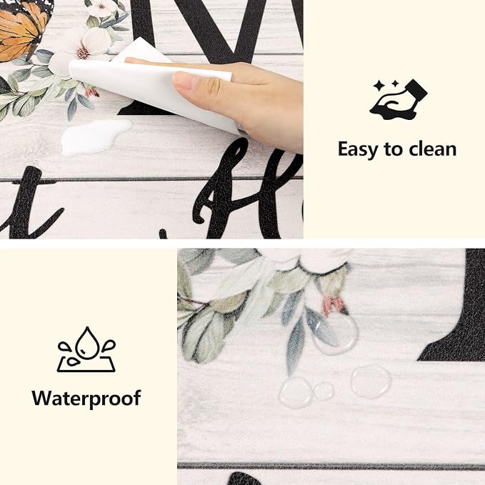 Yamaziot Anti Fatigue Kitchen Rug Set of 3, Non-Slip Cushioned Floor Mats | Waterproof, Stain Resistant, Farmhouse Cushioned Comfort Standing Desk Mat with Runner for Kitchen, Office, Sink, Laundry