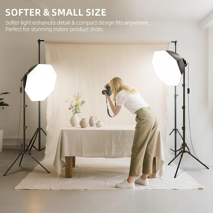Professional Softbox Lighting Kit, 20'' x 20'' Studio Lights with 85W 2700-6500K E27 LED Bulbs, Continuous Lighting for Photography/Video Recording/Live Streaming