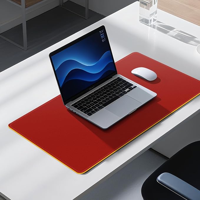 Dual Sided Leather Desk Mat - Waterproof Desk Pad - Ideal for Large Mouse Pad and Desk Mats on Top of Desks (red, 25"*13")