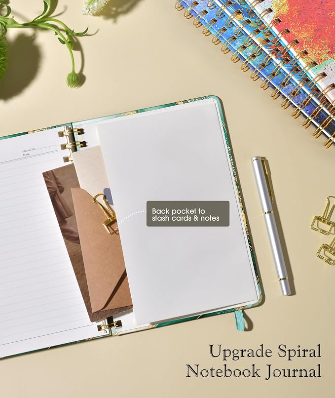 PAPEJOON Lined Spiral Journal Notebook for Women, A5 Cute Hardcover Spiral Journals for Writing, 150 Pages Pretty College Ruled Notebooks for Work & Note Taking, 5.75" x 8.38", Slate Marble