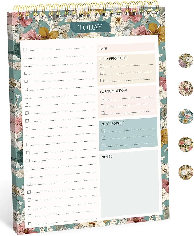 Taja To Do List Notepad - To Do List Notebook for Work with 52 Sheets, 9.8" x 6.5", Undated Daily Planner Perfect for Daily Tasks and Goal Setting, Notepad Suitable for Office, Home & School - Teal Petals